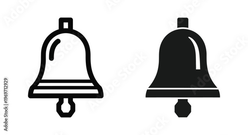 Set of bell icons, notification symbols, outline and solid style, vector illustration isolated