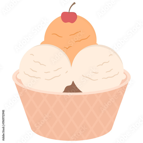Scoop ice cream in waffle bowl vector illustration