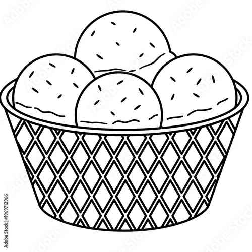 Ice cream balls in waffle basket vector illustration