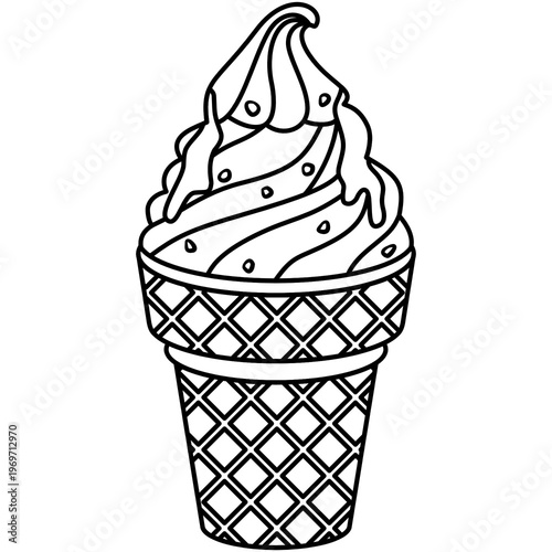 Soft serve ice cream cone outline vector illustration