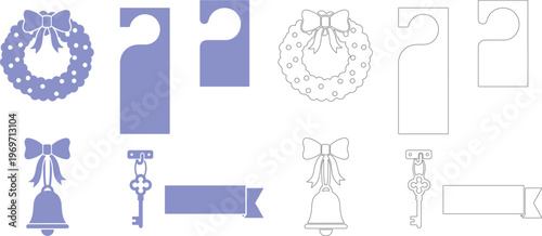 Blue and outline wreath door hanger bell key ribbon