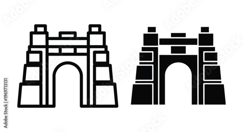 Archway icon set, ancient stone gate or triumphal arch vector illustration