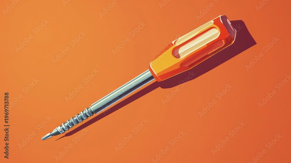 Naklejka premium Orange screwdriver on orange surface isolated tool illustration