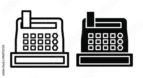 Cash register icon set, outline and solid style, vector illustration of point of sale machine