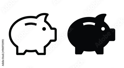 Piggy bank icons set, outline and solid style, vector illustration of savings and financial concept