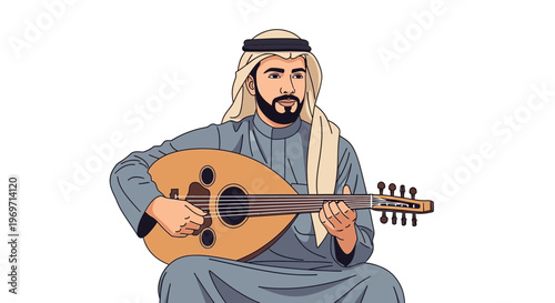 Arab Man Playing Oud Instrument