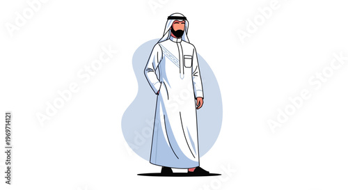 Arab Man in Traditional White Thobe and Ghutra Standing