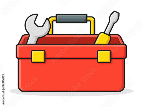 Red Toolbox and Instruments: A vibrant, detailed illustration of a red toolbox, perfectly organized and brimming with essential instruments. It's a symbol of readiness for tasks and projects.