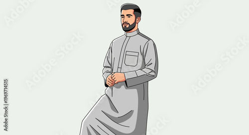 Muslim Man in Traditional Thobe Standing