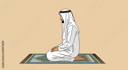 Muslim man praying on a rug