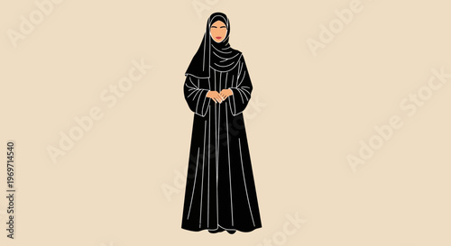 Muslim Woman in Black Abaya and Hijab Standing Modestly