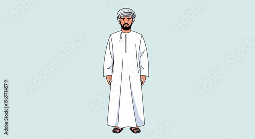 Omani Man in Traditional Dishdasha and Mussar