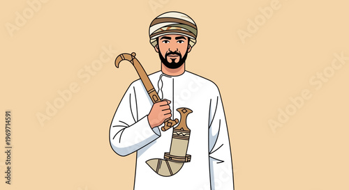 Omani man in traditional dress with khanjar dagger