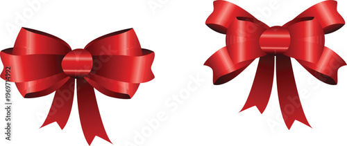Two elegantly tied red satin gift bows in a decorative comparison layout