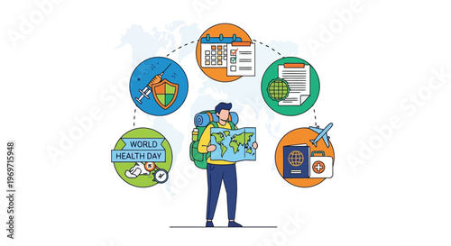 World health day concept with traveler planning global trip