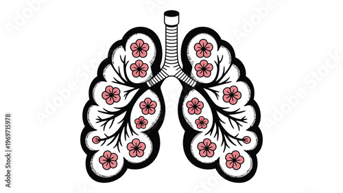 Creative illustration of lungs with blooming flowers promoting health awareness