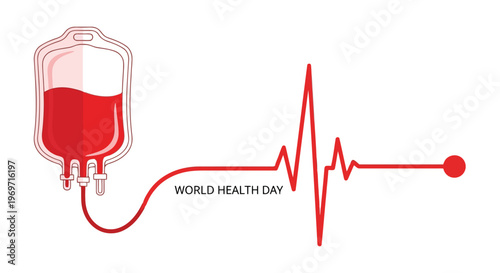 Blood bag and heartbeat line world health day graphic