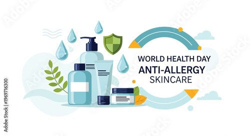 World Health Day anti-allergy skincare products illustration