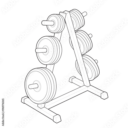 Isometric loaded triangular weight plate tree linear drawing