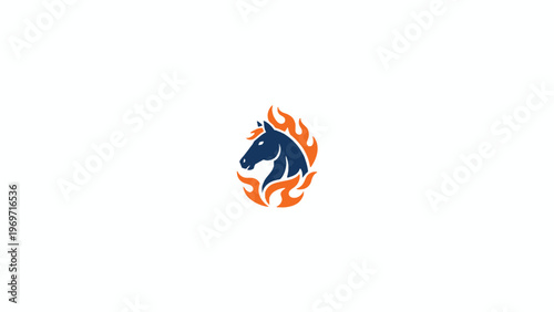 Horse Head Vector Logo with Orange Flames on White Background
