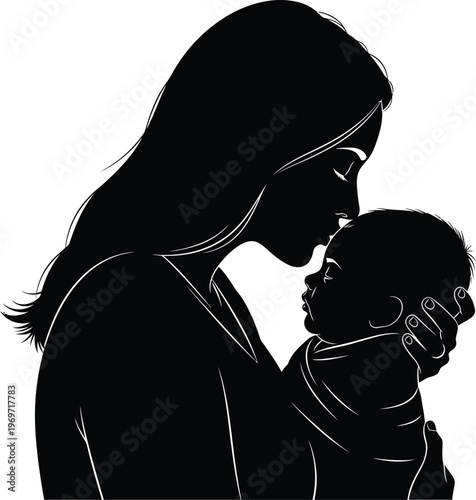 Silhouette of a mother holding her baby close in a tender embrace