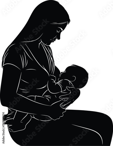 Silhouette of a mother holding her baby in a tender embrace