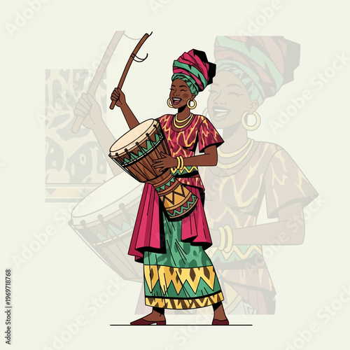 African Woman Playing Drum