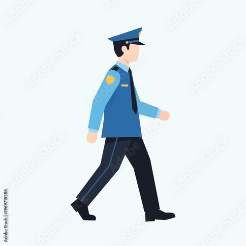 Police Officer Walking Side View Flat Design