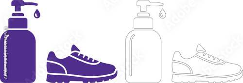 Purple bottle with drop and shoe silhouettes