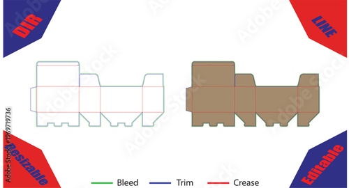 Orange and white paper craft template with bleed trim and crease lines