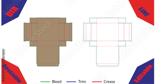 Orange and white paper craft template with cut lines bleed and crease marks