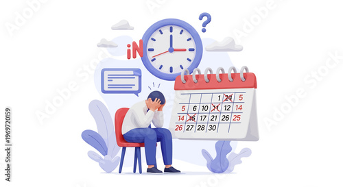 Stressed Man Facing Deadline Pressure and Time Management Issues.