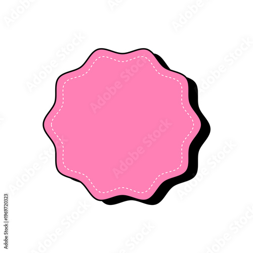 Pink scalloped circle shape with dotted outline and shadow, isolated on white background