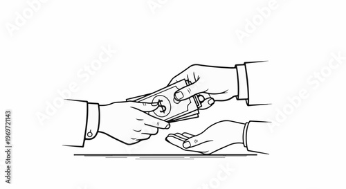 Hands exchanging money, one hand receiving bills, another offering them