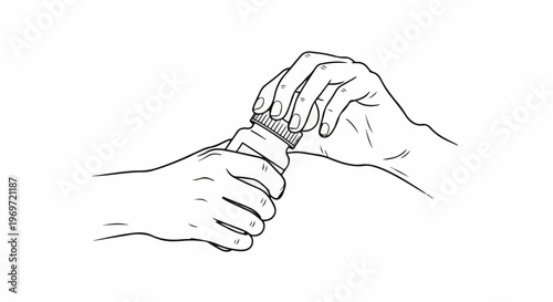 Hands opening a small bottle with a ribbed cap