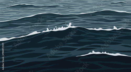 Stylized Dark Blue Ocean Waves Illustration