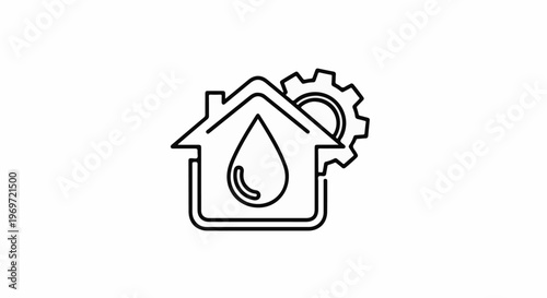 House with drop and gear icon