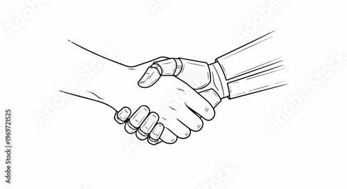 Human hand and robotic hand shaking in agreement