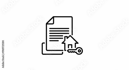 Icon depicting a document, a house outline, and a key