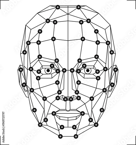 Wireframe Head with Facial Landmark Points for Biometrics and AI Recognition