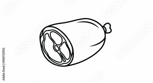 Line art of a raw meat cut with bone and marbled texture