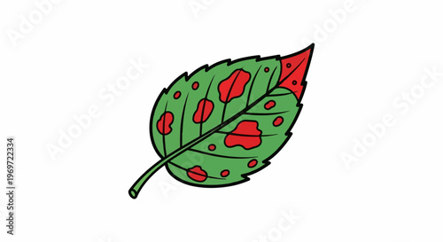 Green leaf with red spots and black outline