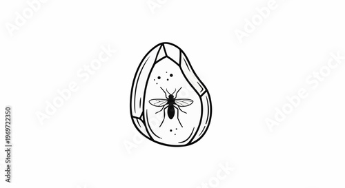 Illustration of an insect trapped inside a transparent amber gemstone