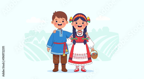Children in Traditional Russian Folk Costumes, Friendship