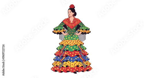 Flamenco Dancer in Colorful Polka Dot Dress