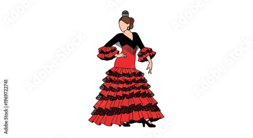 Flamenco Dancer in Red and Black Ruffled Dress