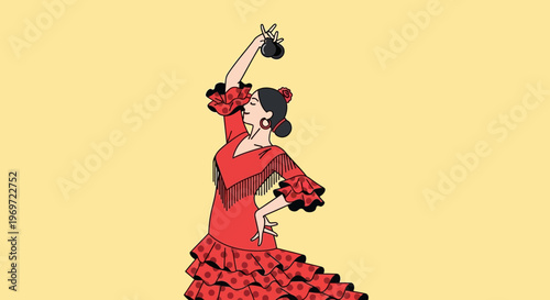 Flamenco Dancer in Red Dress with Castanets