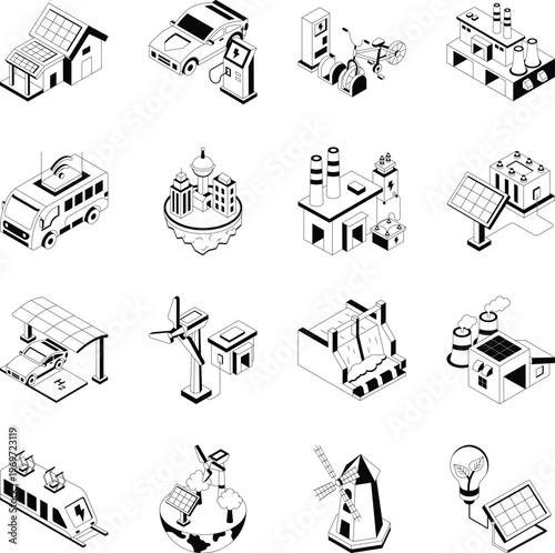 Collection of Isometric Sustainability Illustrations 