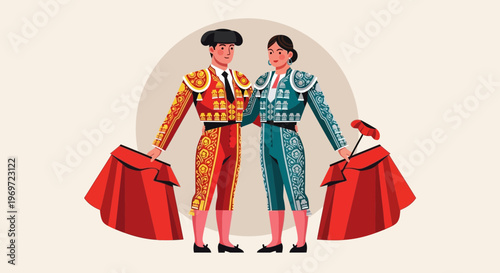 Matador Couple in Traditional Costume with Capes