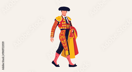 Matador in traditional costume walking with cape